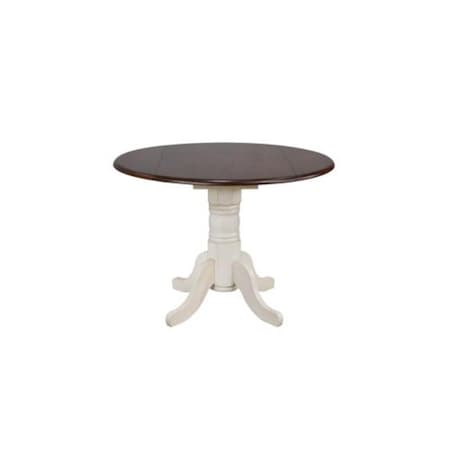 SUNSET TRADING Sunset Trading DLU-ADW4242CB-AW Round Drop Leaf Pub Table - Antique White with Chestnut Top DLU-ADW4242CB-AW